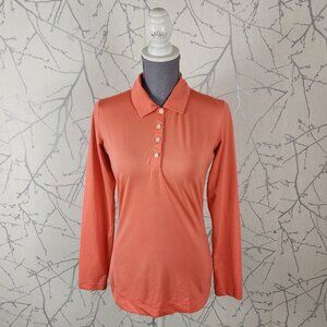 Nike Dri Fit Orange Stripe Stretch Long Sleeve Polo